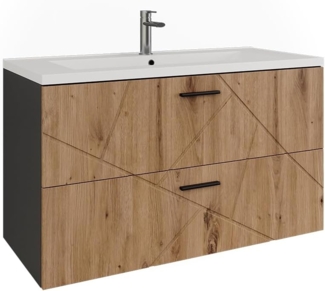 Waschbeckenunterschrank Irma Anthrazit/Artisan 100 x 57 cm mit 2 Schubladen Vicco