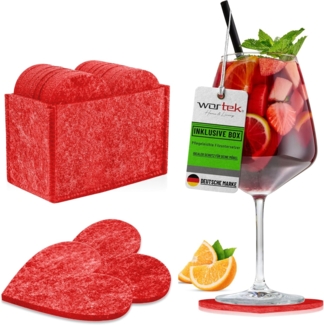 wortek Getränkeuntersetzer Filz-Untersetzer Herz für Gläser 10er Set + Box, Zubehör für Tisch & Gläser, Set, 10-tlg, waschbare Getränke Glasuntersetzer Gläser, Tischuntersetzer Filz 10 cm