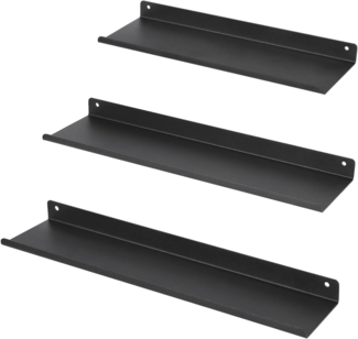 Uten Wandregal Metall Schwarz, Schweberegal Industrial 3er Set, Metallregale für Fotos, Büchern Deko, für Wohnzimmer, Schlafzimmer, Badezimmer, Küche, Länge
