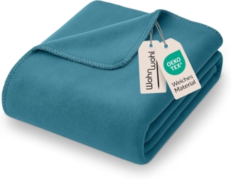 WOHNWOHL Kuscheldecke 150x200 cm • weiche Tagesdecke • Sofadecke • Wohndecke • Winterdecke • Ökotex Zertifizierte Baumwolldecke • Farbe: Petrol