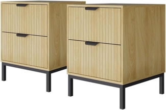 Vicco Nachtschrank Lennox, Eiche/Schwarz, 40x52 cm 2er Set