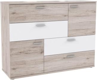 Kommode Jade 2 Sandeiche weiß 125x96x42cm Sideboard Schubkastenkommode