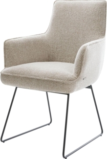 Esszimmerstuhl Heira-Flex mit Armlehnen Webstoff Soft Beige Kufengestell Schwarz Taschenfederkern