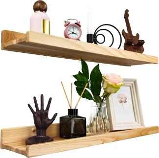 Wood Wedge 2er-Set Schwebende Wandregal, Rustikale Holzregale mit Lippe, Kinderbücherregale, Bild & Fotoregal für Schlafzimmer, Wohnzimmer, Badezimmer, Küche, Büro (natürlich 60cm)