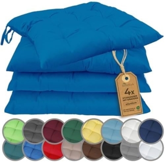 NatureMark 4er Set Stuhlkissen mit Bändern Gr. 40x40 cm Sitzkissen gefüllt, Royal Blau