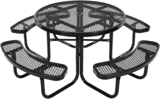 VEVOR Picknicktisch (rund) mit 4 Bänken Sitzgarnitur, wetterfestes Gartenmöbel-Set für Terrasse, beschichtete Stahltische mit Loch für Schirm, Gartengarnitur für Hinterhof Veranda (schwarz)