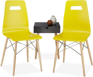 Relaxdays Design Stuhl 2-er Set ARVID, Holz, Esszimmer-Stuhl, modern, HxBxT: 92 x 43 x 40 cm, Retro, gelb