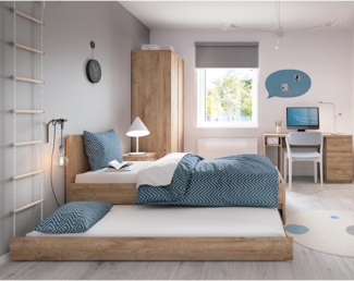 Lomadox Jugendzimmer-Set FORTALEZA-129, (Sparset, 5-tlg), mit 120cm Bett, Schreibtisch und Kleiderschrank in Eiche Nb.