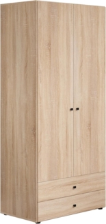 trendteam smart living - Basics - Kleiderschrank - Eiche - Garderobenschrank mit 2 Türen, 1 Hutablage, 1 Kleiderstange und 2 Schubladen - (BxHxT) 81 x 176 x 51 cm - Moderner Stil