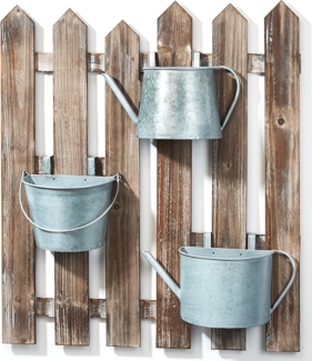 Kobolo Blumentopf Blumenkasten aus Holz - 3 Metallbehälter mit Haken, aus Holz