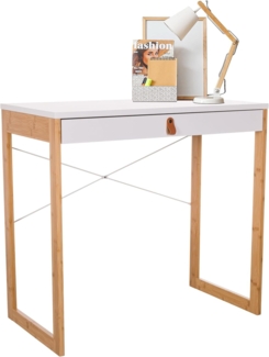 hjh LIVING Schreibtisch mit 1 Schublade 80x42 cm TAROLO II Bambus Gestell, Kleiner Tisch im skandinavischen Stil, Computertisch Weiß