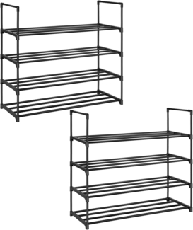 Songmics Schuhregal 4 Ebenen, 2er Set, Schuhständer Metall, Schuhaufbewahrung, Schuh-Organizer für 16-20 Paar Schuhe, stapelbar, für Flur Wohnzimmer Schlafzimmer, 30 x 92 x 74 cm, schwarz LSA08BK