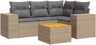 vidaXL 5-tlg. Garten-Sofagarnitur mit Kissen Beige Poly Rattan 3225429
