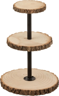 J-Line Etagere Holz mit 3 Etagen, Ständer mit 3 Servierplatten für Muffins, Cupcakes, als Candy Bar zur Hochzeit, zur Präsentation von Deko, aus Paulownia Holz, Metall Stangen in Schwarz