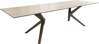 Esstisch Edge 300x100 Keramik Laminam® Travertino Bianco Creme-Weiß Zenthara kantig Metall Effektfinish Titan