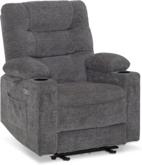 M MCombo Relaxsessel mit Liegefunktion, Fernsehsessel Elektrisch Verstellbar, TV Sessel, Recliner Chair, Chenille Stoff, USB & Getränkehalter, Wohnzimmer, 7033 (Grau)