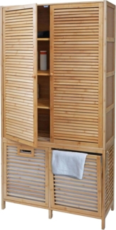 Bambus Badezimmerschrank HWC-N83, Regal Badregal Badschrank Schrank, 2 Wäschekörbe 2 Türen FSC® 168x82x34cm