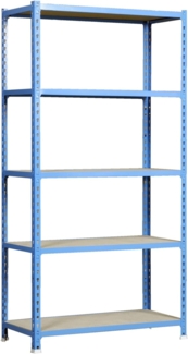 Simon Rack Schwerlastregal, 2000x1100x300 mm, Bis 200 kg Belastbar, 5 Verstellbare Ablagen, MDF-Platten, Kellerregal, Lagerregal, Blau/Holz - Simonclick