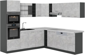 Eckküche R-Line Beton/Anthrazit 247 x 60 cm , AP Marmor Vicco