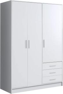 Möbel-Eins JAMI Kleiderschrank 3-trg mit 3 Schubkästen, Material Dekorspanplatte weiss