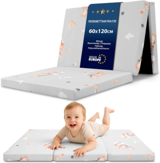 Klappmatratze Faltbare Reisebett Baby Matratze 60x120 cm - Faltmatratze für Kinder Gästematratze klappbar Babymatratze Bodenmatratze Schlafmatratze und Reisematratze Kaninchen