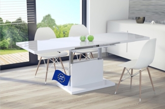 Mazzoni Couchtisch Aston Weiß Hochglanz stufenlos höhenverstellbar ausziehbar 120 bis 200, Funktionstisch, Wohnzimmertisch, Tisch, Esstisch, Sofatisch