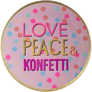 Giftcompany Love Plates Glasteller LOVE PEACE & KONFETTI Rund Rosa 13cm