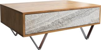 Couchtisch Kleo 80x60 cm Akazie Natur 2 Schübe V-Fuß Edelstahl