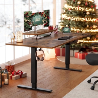 VASAGLE Höhenverstellbarer Schreibtisch, 160x80 cm, flexibel montierbarer Monitorständer, Schublade, USB-C-Anschluss, Erinnerung bei langem Sitzen, für Büro, vintagebraun LSD156KD01