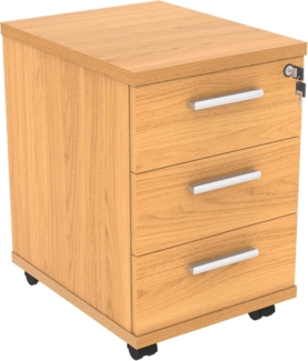 office hippo Strapazierfähiger Rollschrank mit 3 Schubladen, beweglicher Büroschrank mit abschließbarem Stauraum, Holz, Norwegische Buche, 40,4 x 50 x 59,5 cm