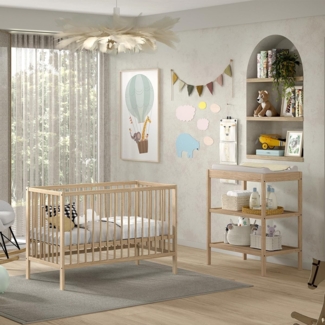 Set aus Babybett und Wickelregal Dino 124.4 x 84.4 x 65.4 cm Buche Natur
