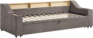 Vente-unique - Ausziehbett - 2 x 80 x 200 cm - mit Stauraum & USB-Anschluss - Stoff - Taupe - ORAVAYA