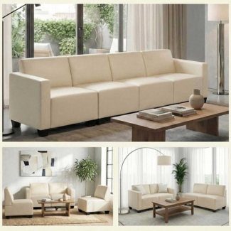 Modular 4-Sitzer Sofa Couch Lyon, Kunstleder ~ creme