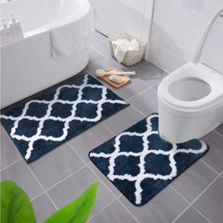 Homaxy rutschfest Badematten Set 2 teilig Weich Hochflor Bad WC Badezimmerteppich Set Mikrofaser Badvorleger Set 2teilig –Marine Blau