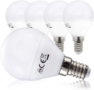 B.K.Licht - 5er Set LED Lampen mit warmweißer Lichtfarbe, E14 Fassung, 4,9 Watt, 470 Lumen, Glühbirnen, Leuchtmittel, LED Birnen, Globe, Glühlampen, Reflektor, Bulb, 4,5x8,1 cm, Weiß