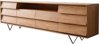 Sideboard Eloi 240x40 cm Akazie Natur 2 Türen 6 Schubladen V-Fuß Edelstahl