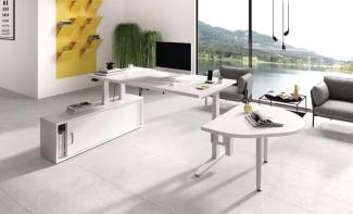 Sitz-Stehtisch 200 x 100 x 65/130cm + Sideboard Weiß/Weiß