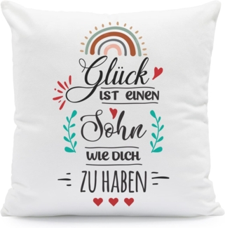 GRAVURZEILE Zierkissen mit Spruch - Glück ist - Geschenk für Freunde & Familie -, starke Farben ohne verblassen - Sohn - mit Füllung