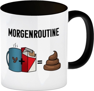 speecheese Tasse Meine Morgenroutine Kaffee + Kippe = Kacken Kaffeebecher Schwarz