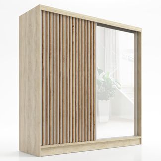 A&J MöbelLand GmbH Schiebetürenschrank LUNO 2-türiger Kleiderschrank mit Spiegel, Lamellen. (TOP ANGEBOT! Geräumiger Schrank mit einer Breite von 200 cm und Spiegel, ideal zur Aufbewahrung von Kleidung und Accessoires. TOP PRODUKT! Wählen Sie das ideal...