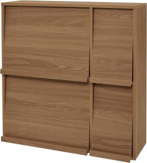 Iris Ohyama Aufbewahrungseinheit mit 4 Flügeltüren, Holzschrank, Klappenregal, Aufbewahrungsschrank, Modulares Design, Büro, Wohnzimmer, Bibliothek, 34 x 89 x 90, FR-4, Aschbraun