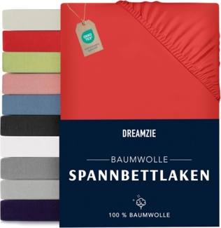 Dreamzie - Spannbettlaken 160x200 cm - Baumwolle Oeko Tex Zertifiziert - Rot - 100% Jersey Spannbettlaken 160x200 cm Baumwolle