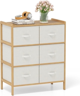 FANTASK Kommode Bambus, Schubladenschrank mit 6 faltbaren Stoffschubladen & oberem Regal, klein komodenschrank für Schlafzimmer, Flur, Natur
