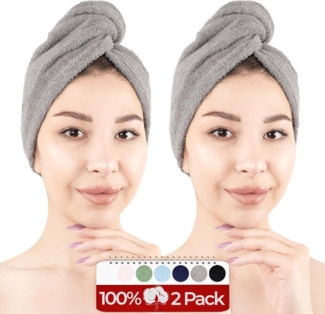 HAMMETEX Turban-Handtuch 2er Set Haarturban Damen, 100% Baumwolle, Flauschig & Schnelltrocknend, Frottier (Set, 2-St), Uni-Farben, weich