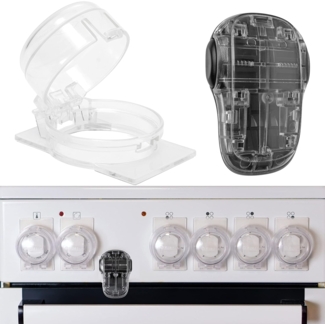 Herd Kindersicherung Set, für 6 Knöpfe, transparenter Kleber, mit Backofentür Kindersicherung, für max. Ø 4,9 cm und 4 cm hohe Herdknöpfe mit min. 6,1 cm Abstand Mitte-Mitte, Herdschutz Tür Knöpfe Kit