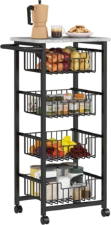 HOMCOM Servierwagen mit Arbeitsplatte, 4 ausziehbaren Stahlkörben, (Rollwagen, 1 St, Aufbewahrungswagen), für Küche, Hellgrau