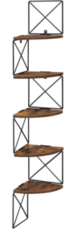 Vasagle Eckregal mit Zickzack-Design mit 5 Ebenen Stahl schwarz / Holzspanplatte vintagebraun, 20 x 20 x 127,5 cm