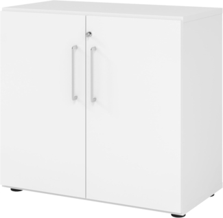bümö® smart Aktenschrank abschließbar aus Holz | Büroschrank für Aktenordner | Büro Schrank System für Ordner | Flügeltürenschrank inkl. Einlegeböden (Weiß, 2 Ordnerhöhen)