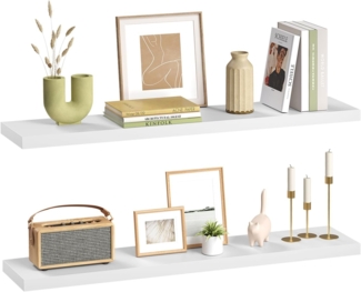 eSituro Wandregal, schwebendes weißes Regale für Wandmontage, 2er-Set Schweberegal Hängeregal Wandbrett im Wohnzimmer Schlafzimmer Küche Badezimmer, 110 x 3,8 x 22,9 cm