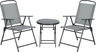Outsunny Balkonset Sitzgruppe 3tlg, Klappbares Balkonmöbel-Set inkl. 1 Tisch, 2 Stühlen, (Gartenmöbel-Set, 3-tlg, Bistro-Set), Gartengarnitur für Garten, Terrasse, Mesh, Hellgrau